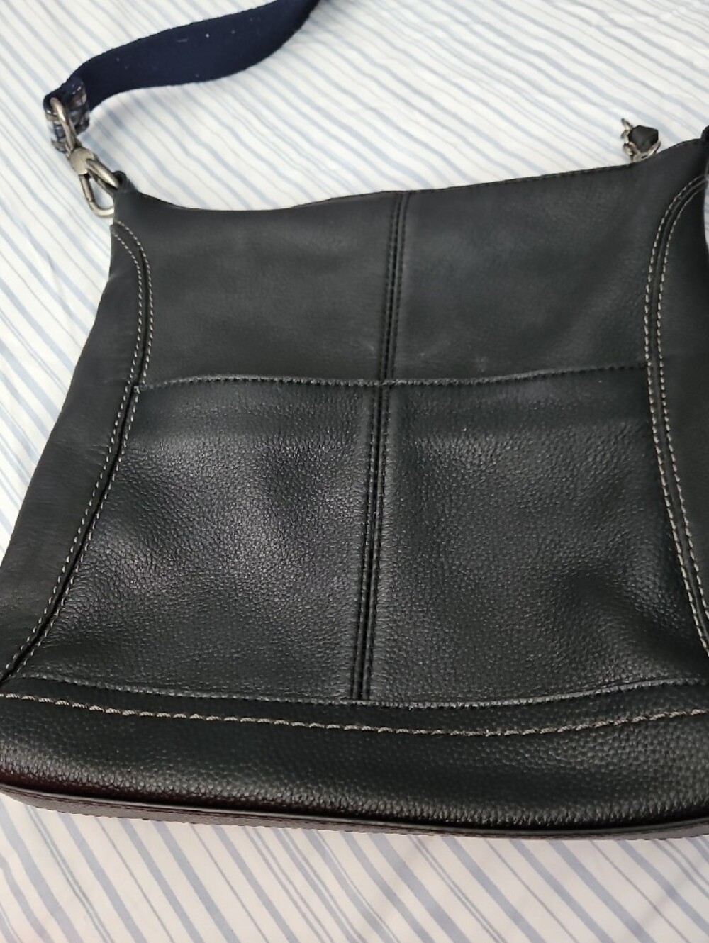 The Sak " LUCIA" Black Leather Crossbody with Woven Blue Accent Strap - Picture 8 of 17